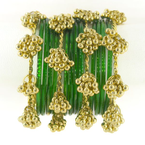 The "Kashmiri Viral" Stack | Glass Bangles with Heavy Golden Guchha Charms
