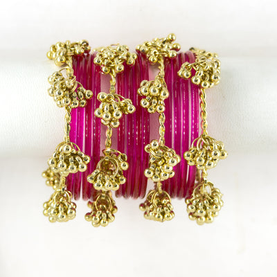 The "Kashmiri Viral" Stack | Glass Bangles with Heavy Golden Guchha Charms