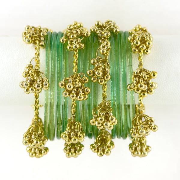 The "Kashmiri Viral" Stack | Glass Bangles with Heavy Golden Guchha Charms