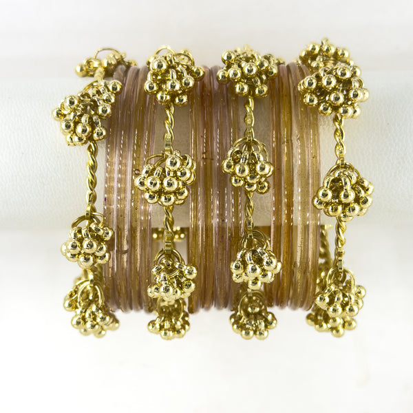 The "Kashmiri Viral" Stack | Glass Bangles with Heavy Golden Guchha Charms