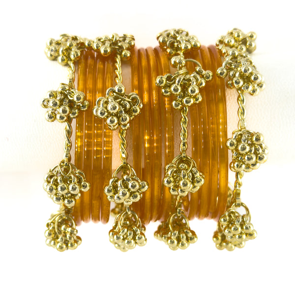 The "Kashmiri Viral" Stack | Glass Bangles with Heavy Golden Guchha Charms