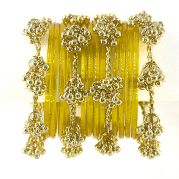 The "Kashmiri Viral" Stack | Glass Bangles with Heavy Golden Guchha Charms