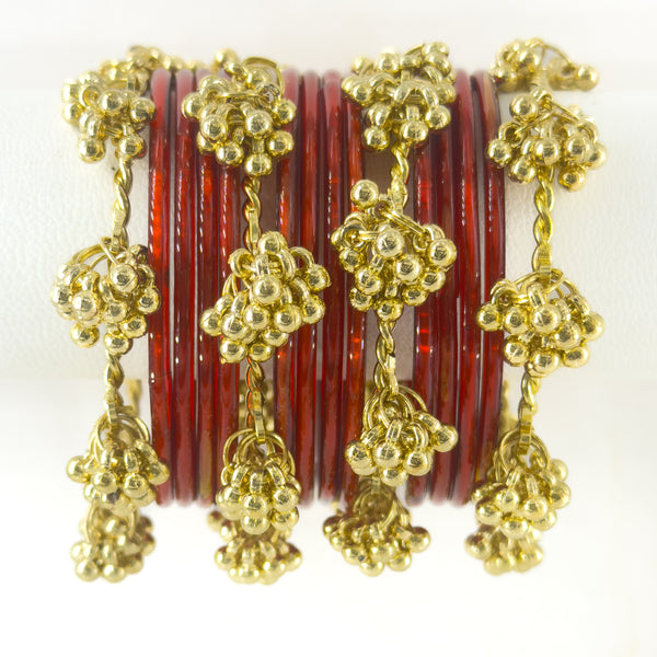 The "Kashmiri Viral" Stack | Glass Bangles with Heavy Golden Guchha Charms