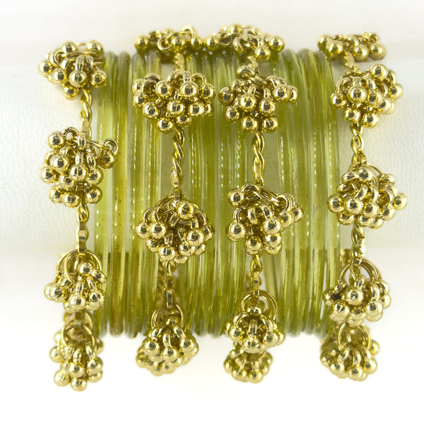 The "Kashmiri Viral" Stack | Glass Bangles with Heavy Golden Guchha Charms