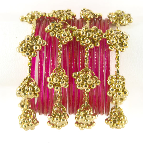 The "Kashmiri Viral" Stack | Glass Bangles with Heavy Golden Guchha Charms