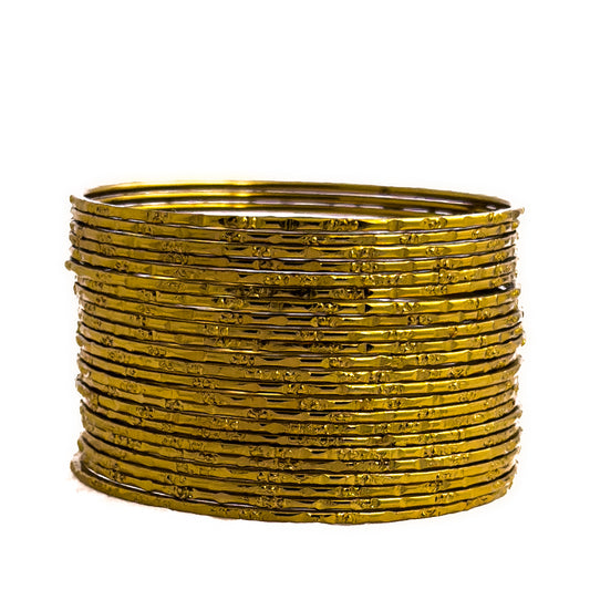 Hammered Finish Metal Bangle Set (24 Pc) | Diamond Cut Textured Chudi | Daily Wear Essentials