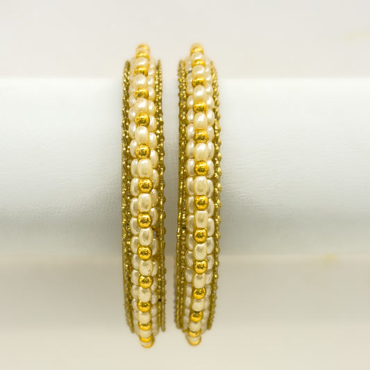 The "Rajwada" Jadau Stone Kadas | Heavy Pacchi Work Bangles (Set of 2)