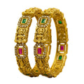 Sacred Lakshmi Jaali Temple Kada in antique gold with ruby and emerald stones