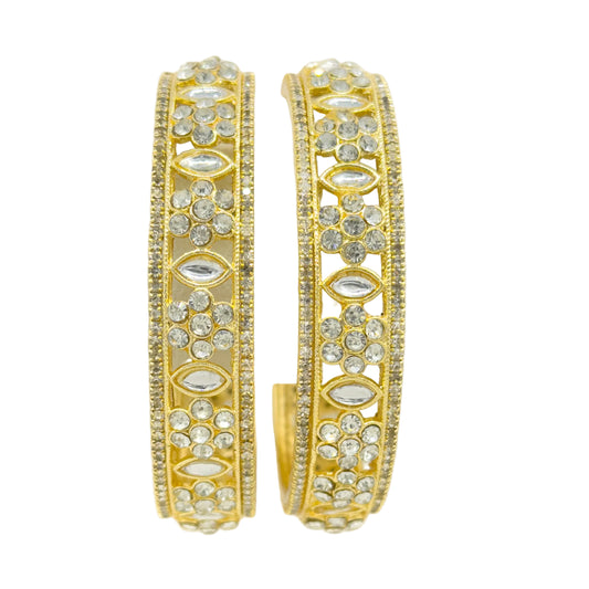 Gold Finish Floral Cutwork Stone Kada Pair