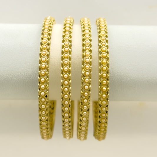 Bangle Bliss Antique Gold Finish Pearl Beaded Bangle Set (Set of 4)