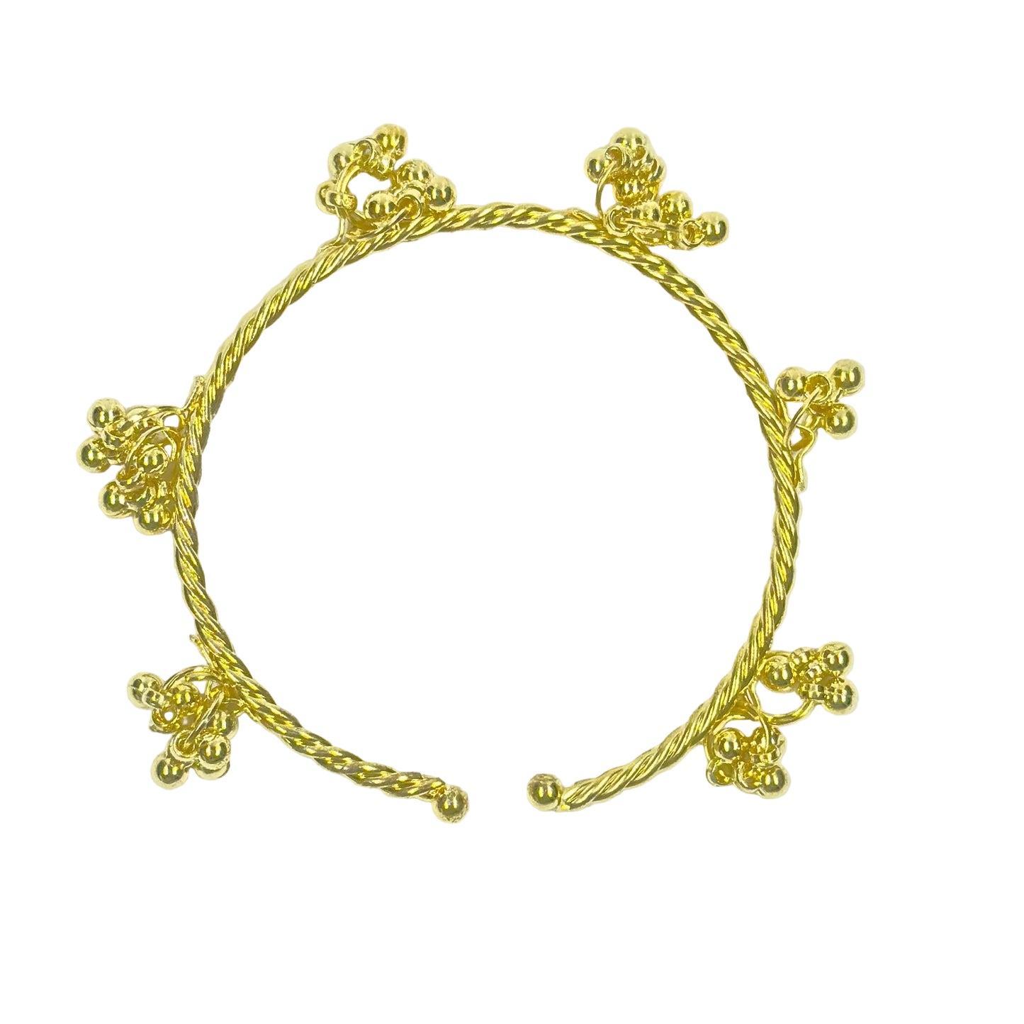 4pc Adjustable Gold Ghungroo Bangles Twisted Wire Free Size Kada with Heavy Guchha Charms for Women