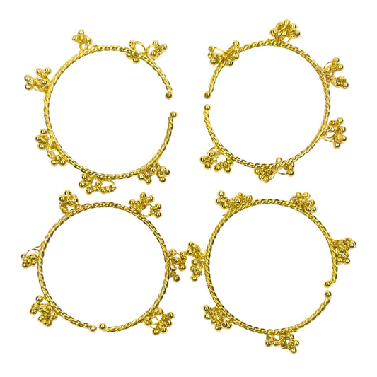 4pc Adjustable Gold Ghungroo Bangles Twisted Wire Free Size Kada with Heavy Guchha Charms for Women