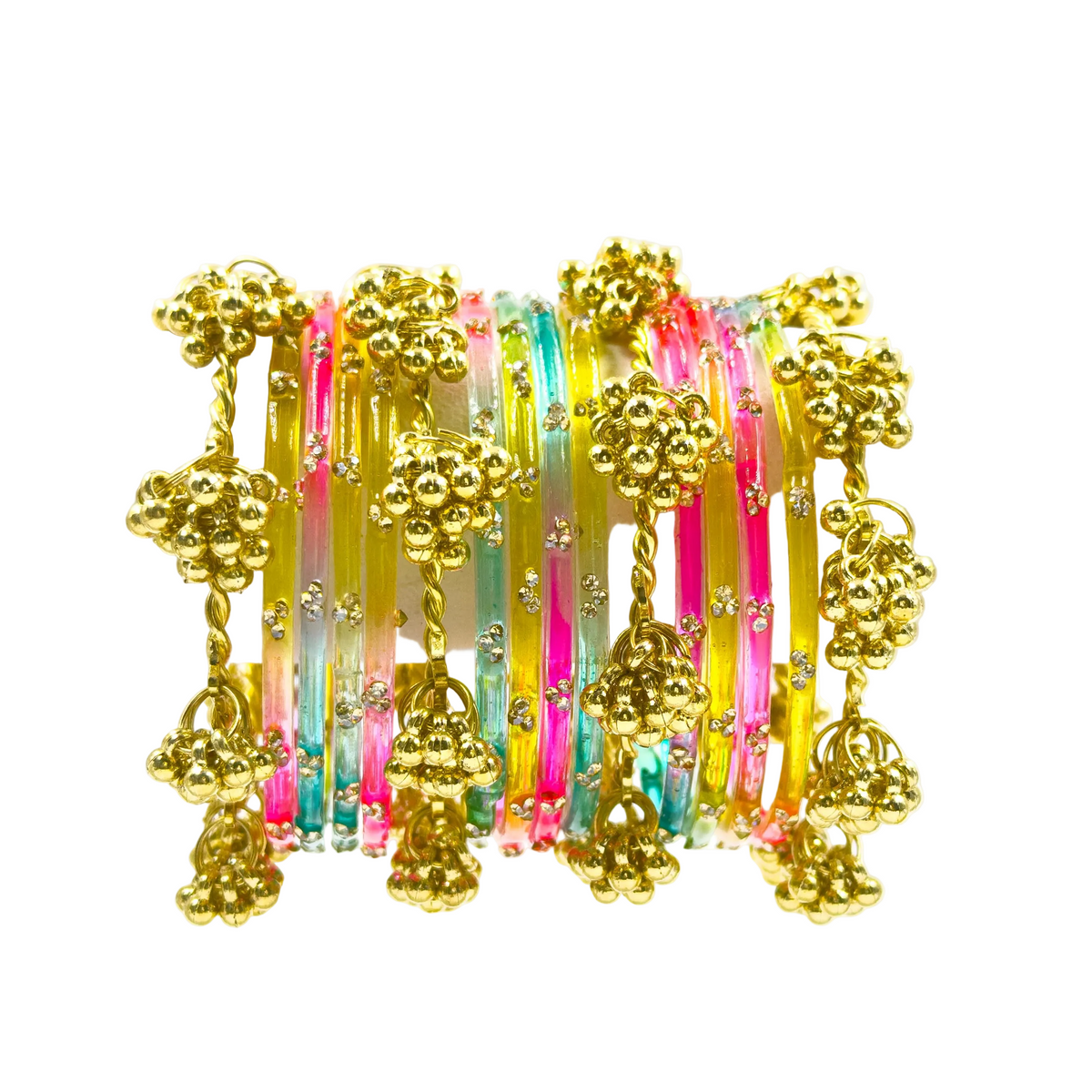 Rainbow glass ghungroo chuda set