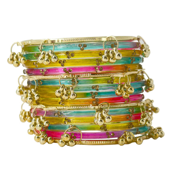 Multi Color Glass Bangles | Kashmiri Ghungroo Set | Studded Latkan Churi