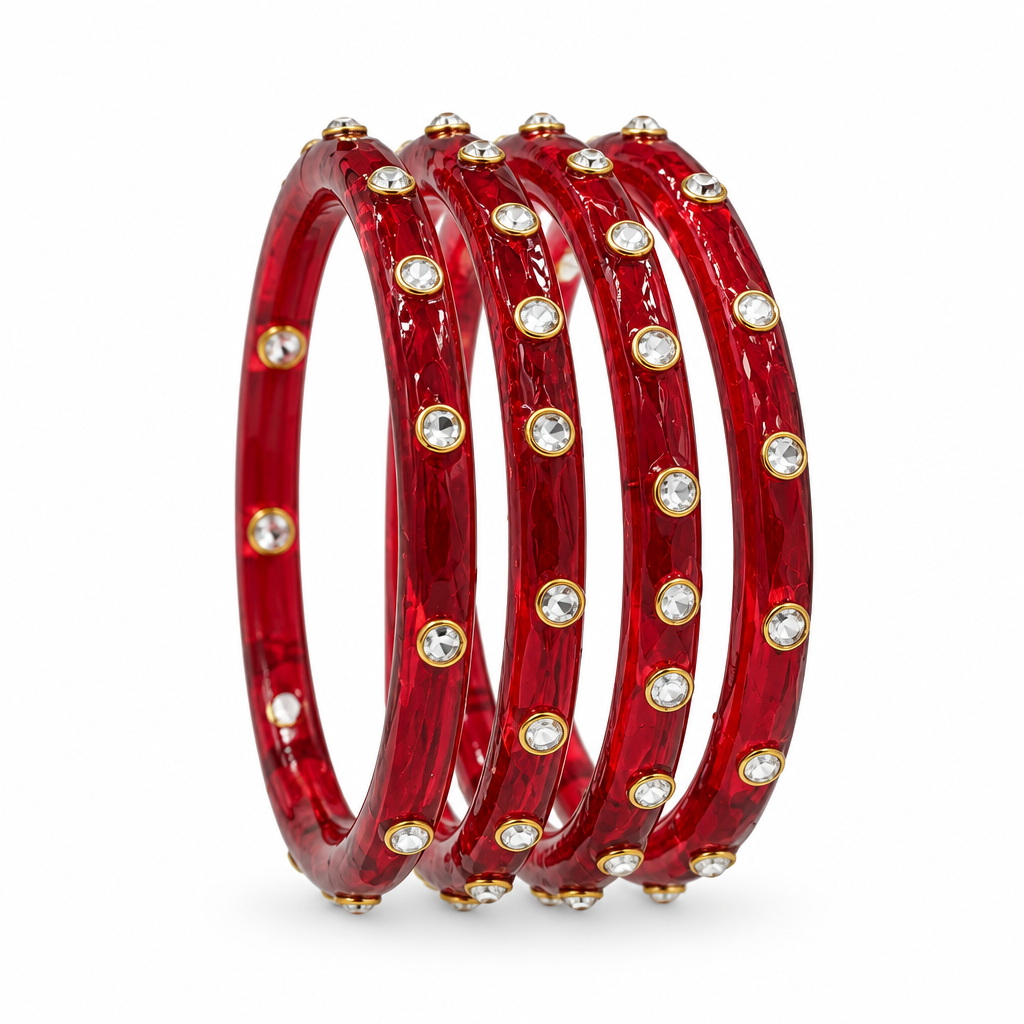 Ruby Red kundan glass bangles - white studio