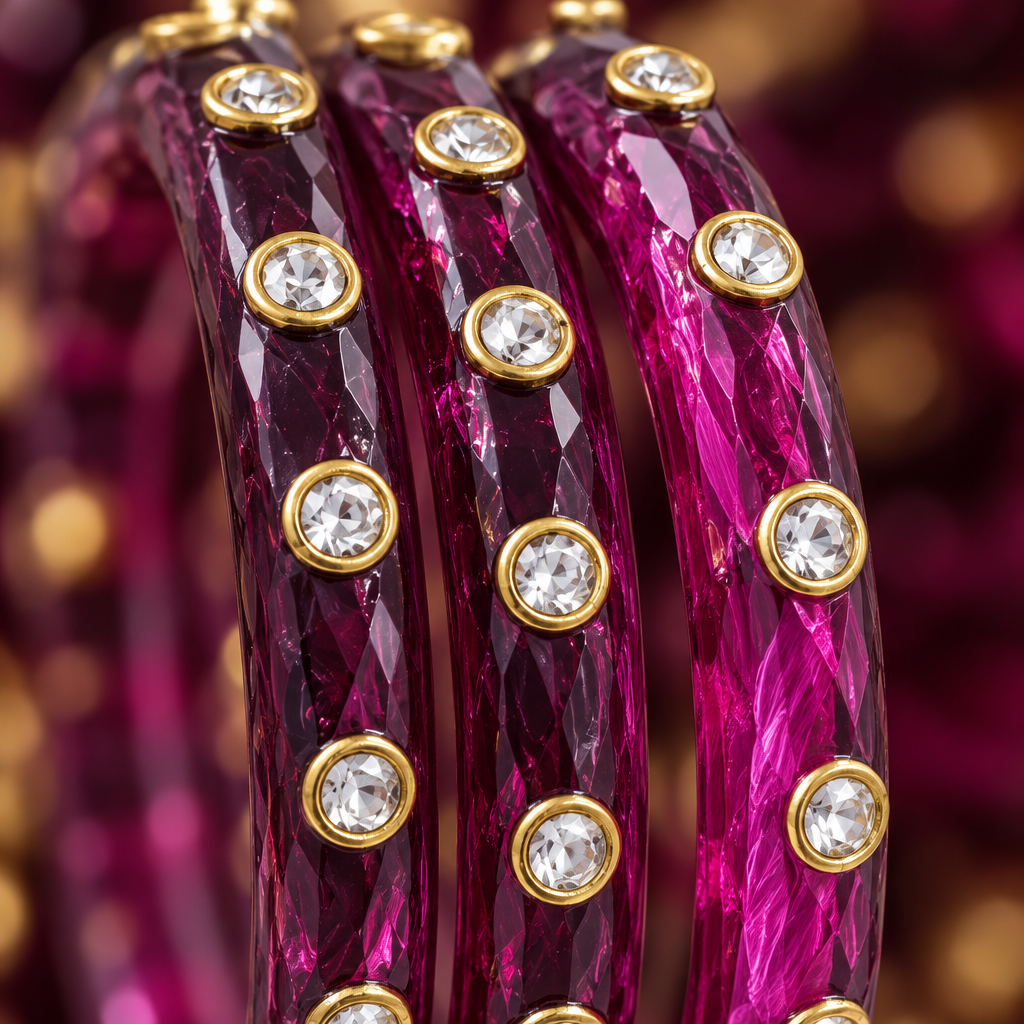 Plum Wine kundan glass bangles - close-up detail