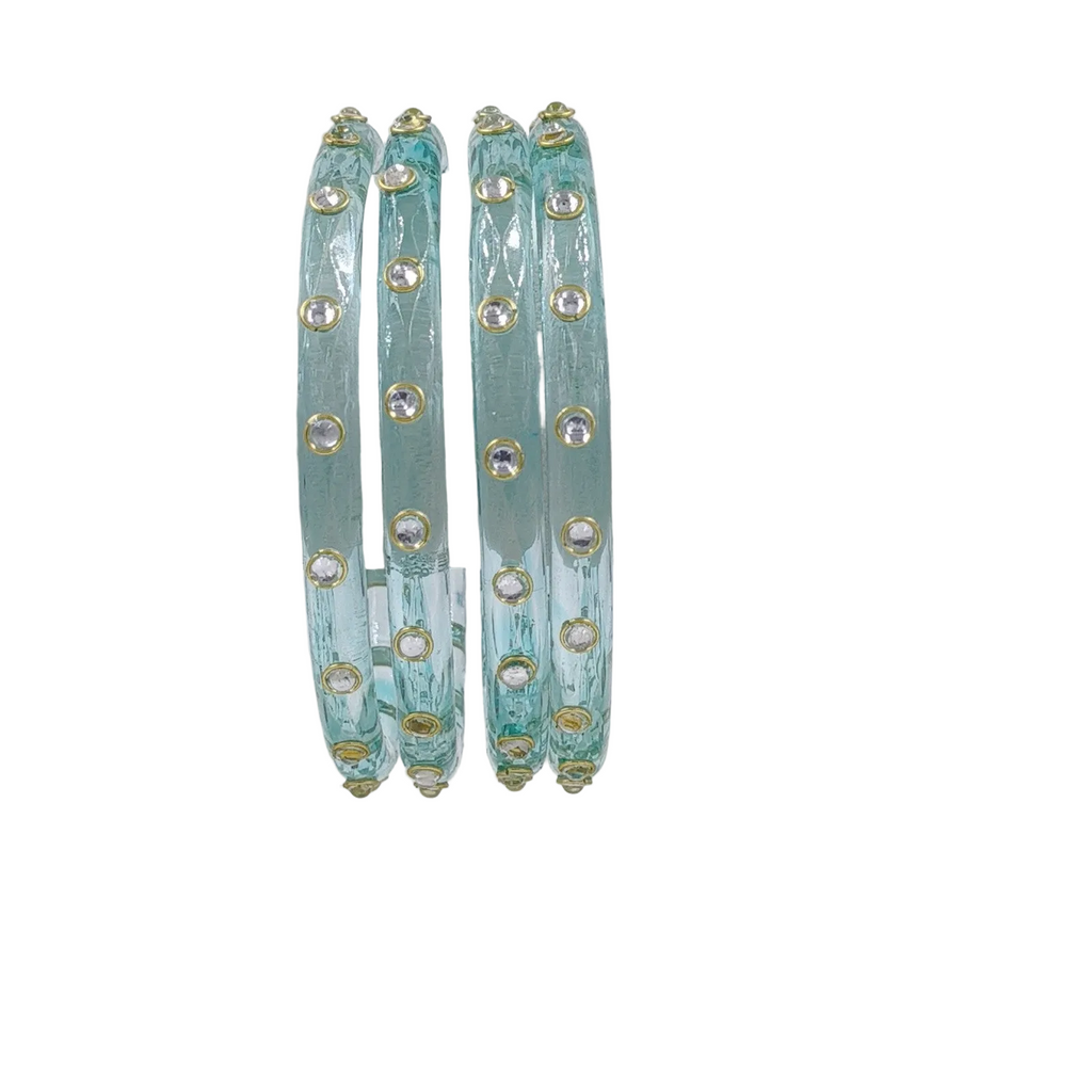 Sky Aqua kundan glass bangles on white background