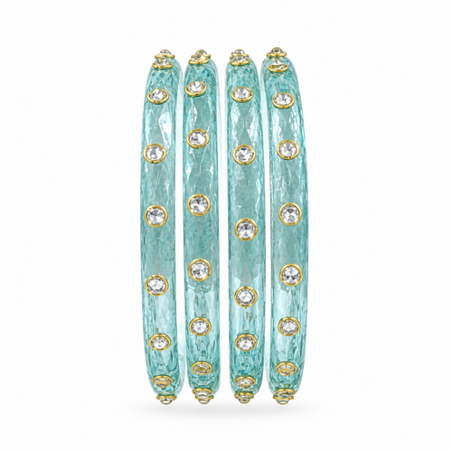 Sky Aqua kundan glass bangles - white studio