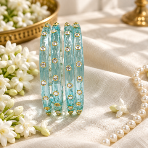 Sky Aqua kundan glass bangles - lifestyle