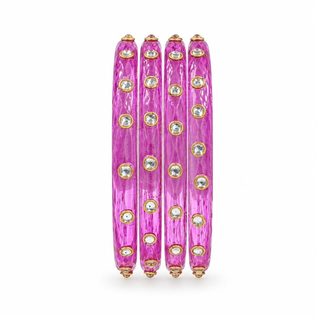 Orchid Pink kundan glass bangles - white studio
