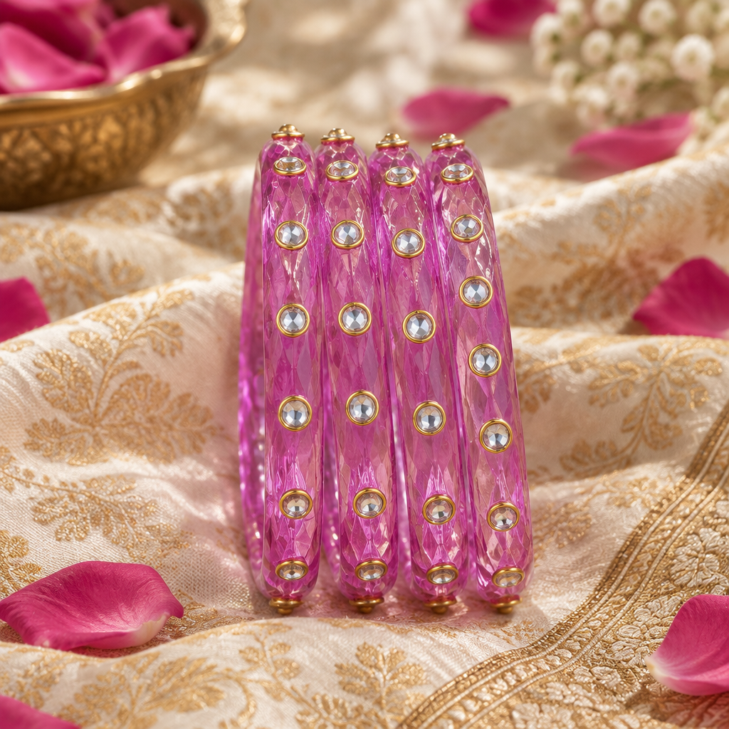 Orchid Pink kundan glass bangles - lifestyle