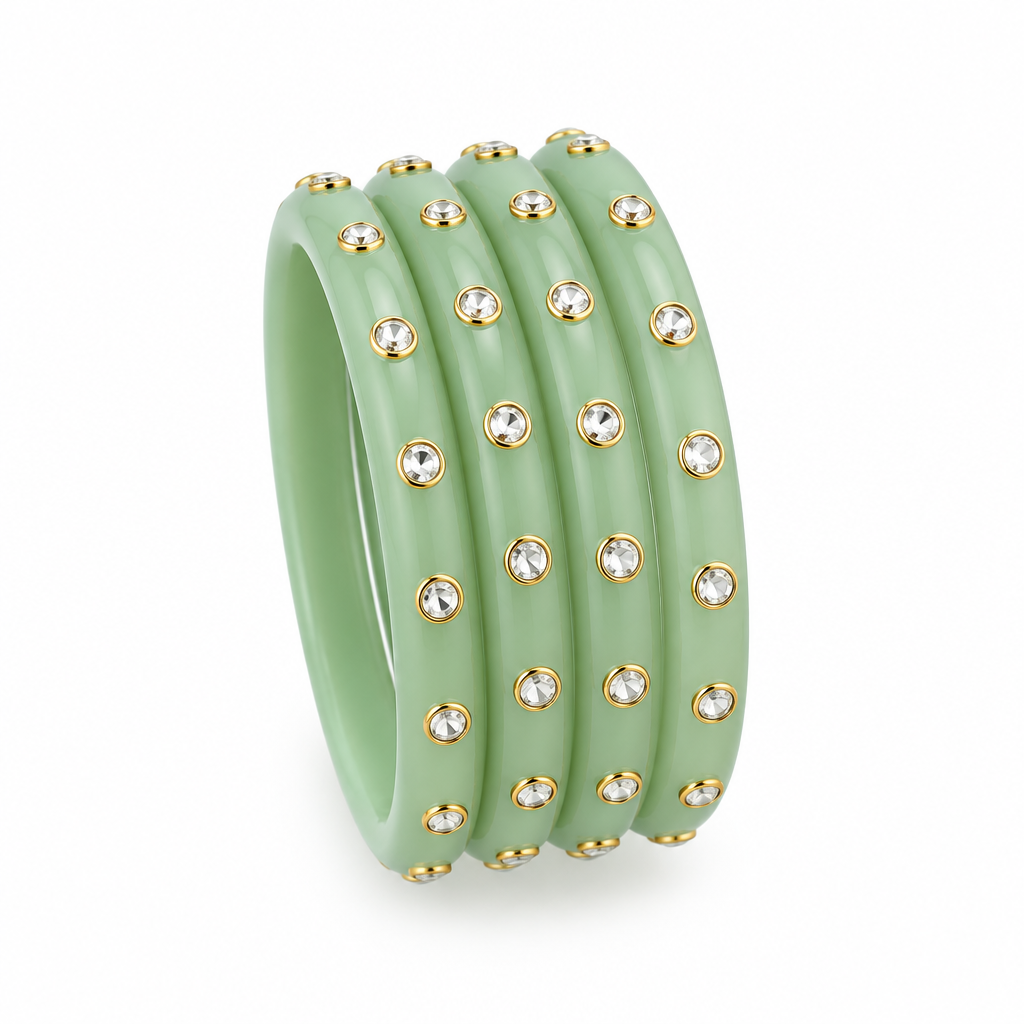 Mint Green kundan glass bangles - white studio